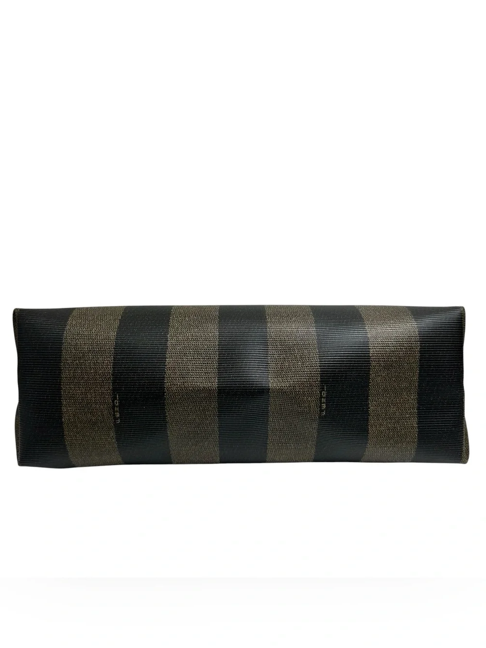 FENDI Black & Tan Pequin Striped Coated Canvas Leather Dome Clutch Pouch